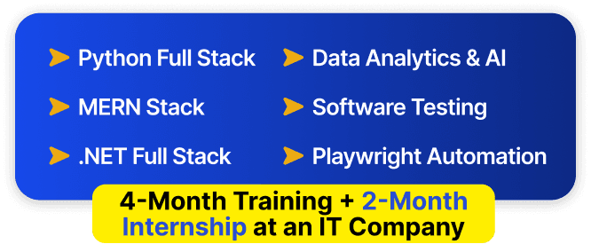 Python Full Stack, MERN Stack, .NET Full Stack, Data Analytics & AI, Software Testing, Playwright Automation — 4-Month Training + 2-Month Internship at an IT Company